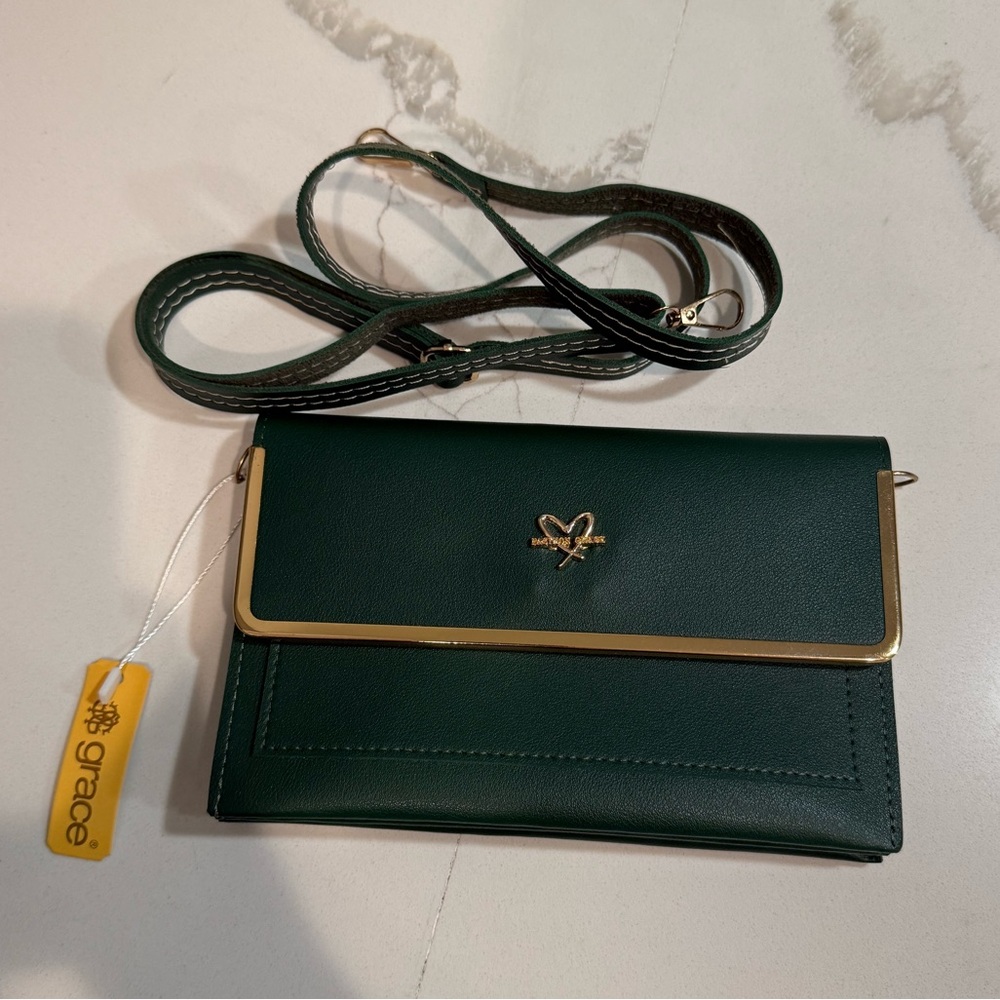 Grace Dark Green Clutch with Gold Accent